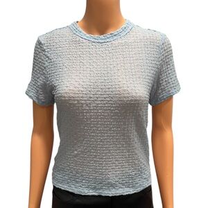 NWOT HOUSE OF HARLOW 1960 Blouse Short Sleeve Lightweight Semi-Sheer Blue Large